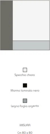 Specchio moderno quadrato 80 cm effetto marmo nero e foglia argento - KEIRA