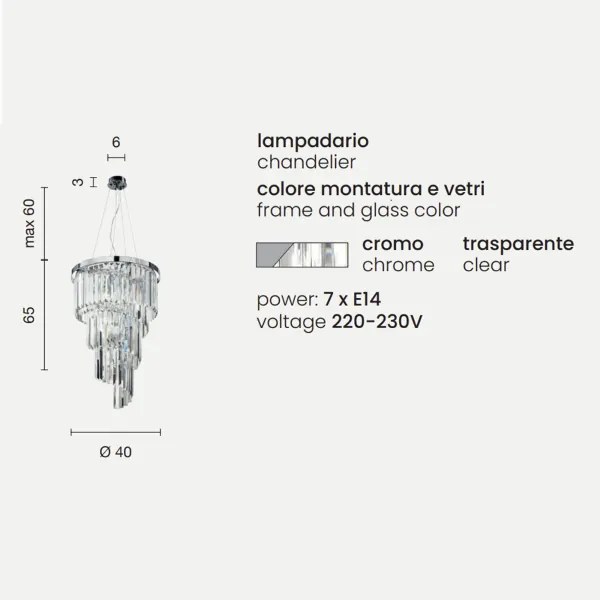 Lampadario sospensione classico 7 luci - ALEXANDER in cristallo