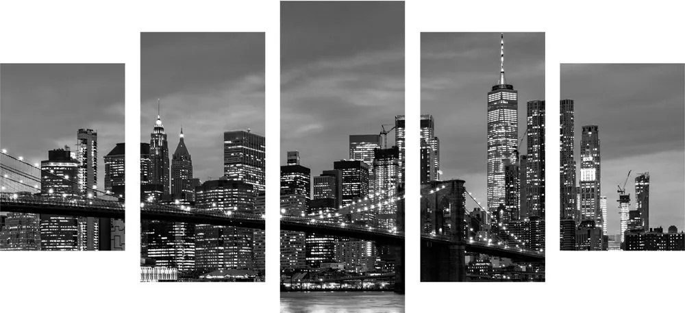 Quadri 5 pezzi – Affascinante ponte di Brooklyn in bianco e nero