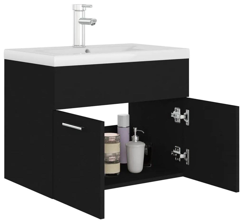 Mobile con lavabo integrato nero in legno multistrato