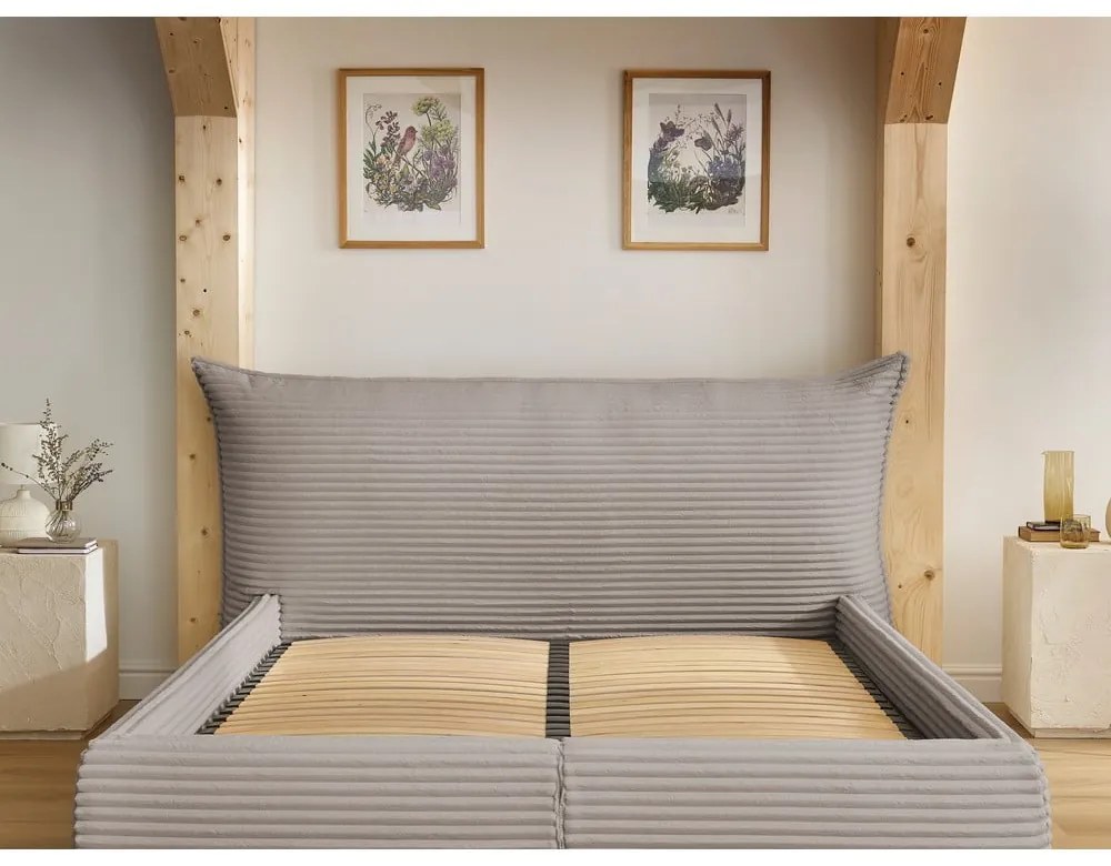 Letto matrimoniale beige imbottito con spazio contenitivo con griglia inclusa 180x200 cm Jade – Bobochic Paris