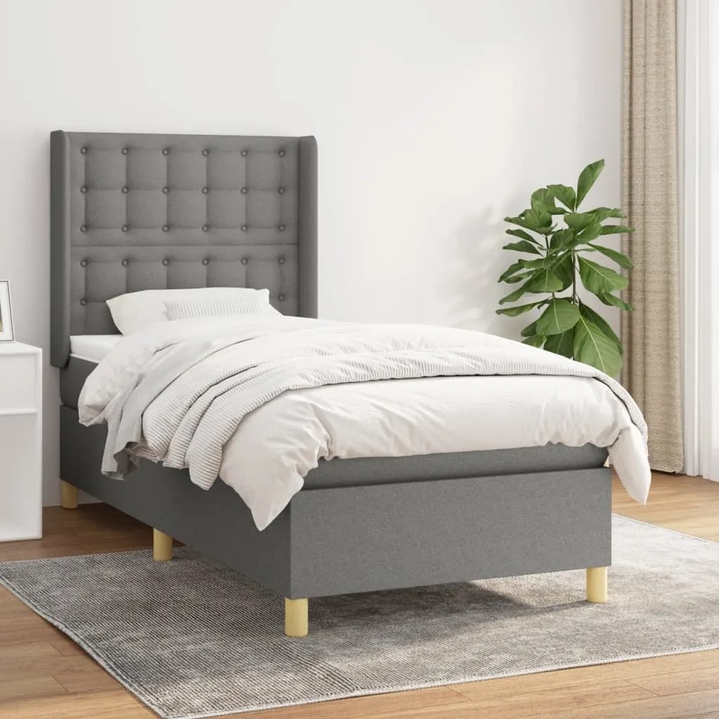 Giroletto A Molle Con Materasso Grigio Scuro 80x200 Cm Tessuto /