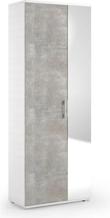 Scarpiera TERRANEO con specchio 2 ante apertura battente, 6 ripiani, L 73 x H 195 x P 35 cm 26 paia, bianco e grigio