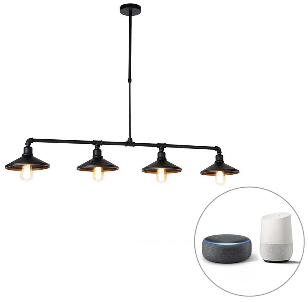 Lampada a sospensione intelligente nera 4 luci incl. Wifi ST64 - Laser