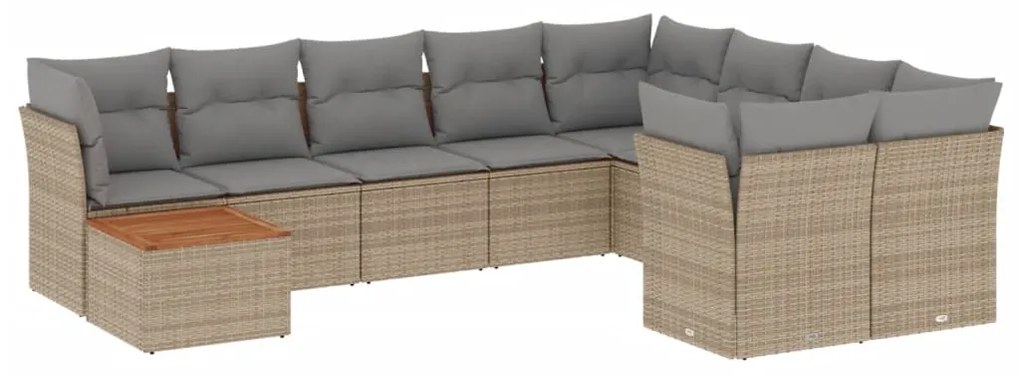 Set Divano da Giardino 10 pz con Cuscini Beige in Polyrattan