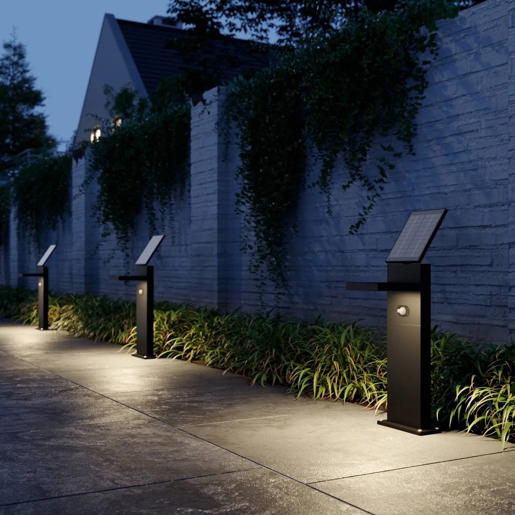 Lucande lampada solare a LED da giardino Silvan, 60 cm, sensore, antracite Silvan, Nero, Alluminio, Moderno, Lampade solari