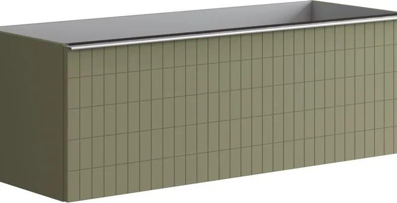 Mobile da bagno sospeso sotto lavaboPixel grid 2 cassetti L 120 x H 40 x P 45.5 cm verde salvia laccato opaco, con maniglia alluminio brillante