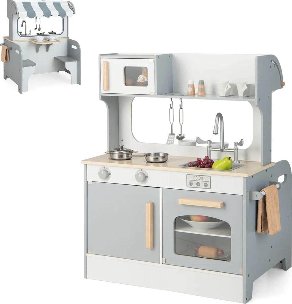 Costway Cucina giocattolo per bambini con sala da tè, Cucina finta giocattolo con suoni accessori per cucina 2 Colori