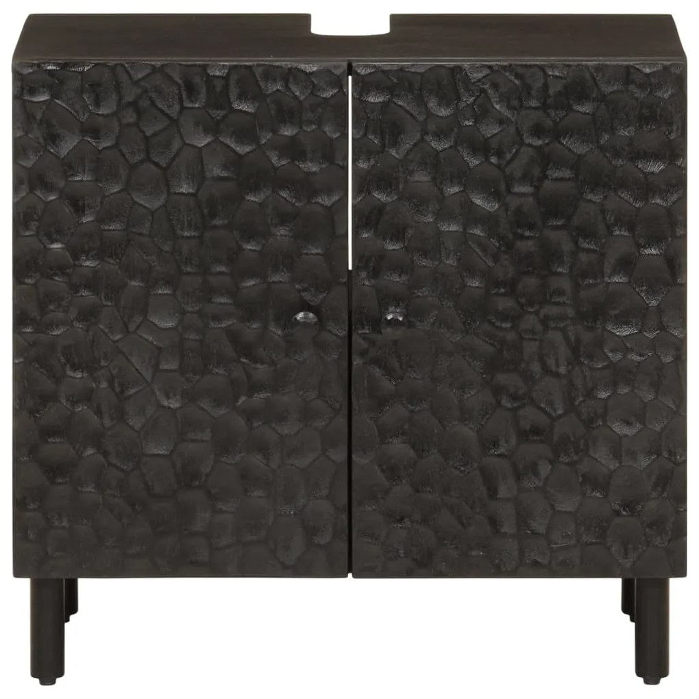Mobile lavabo da bagno nero 62x33x58 cm legno massello di mango