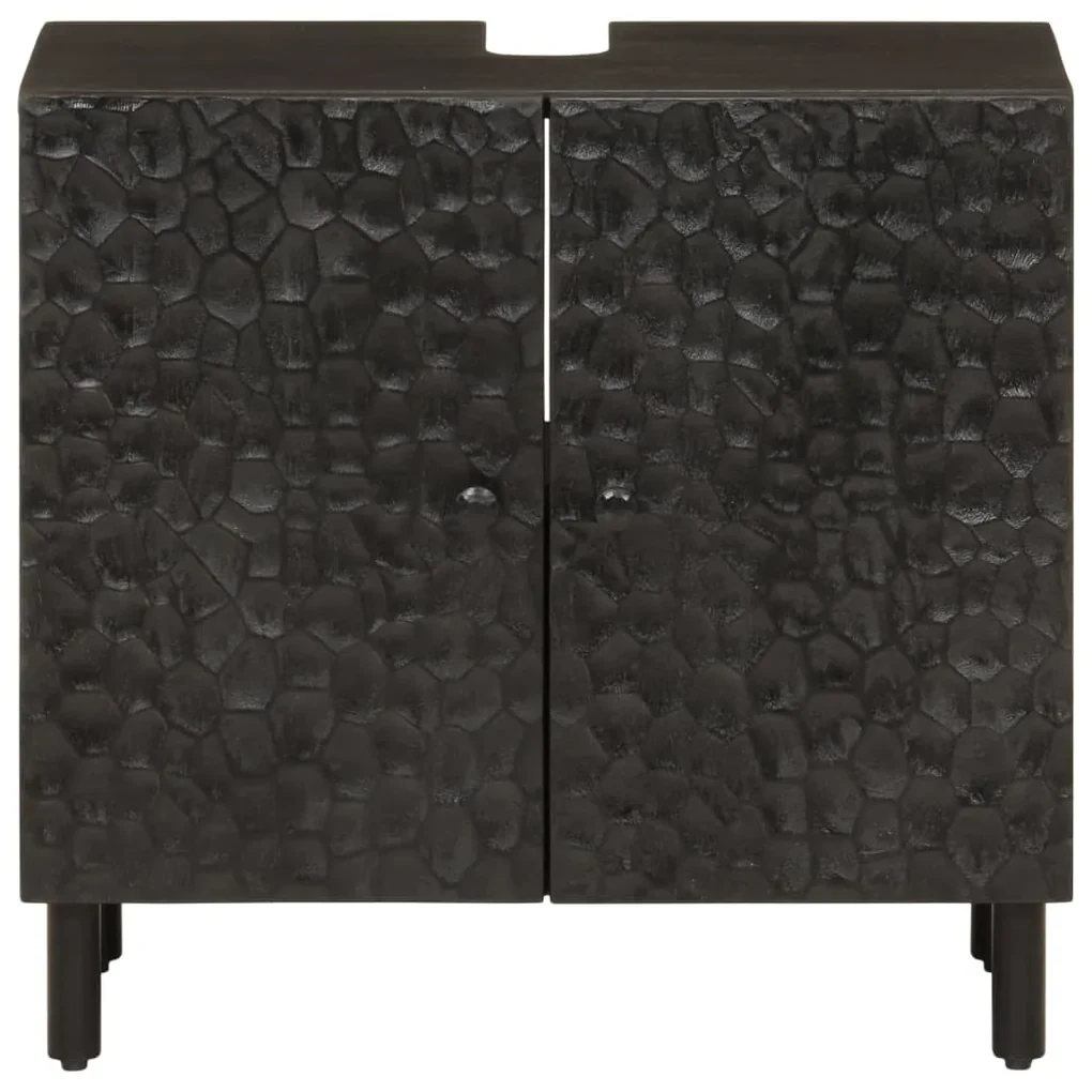 Mobile lavabo da bagno nero 62x33x58 cm legno massello di mango