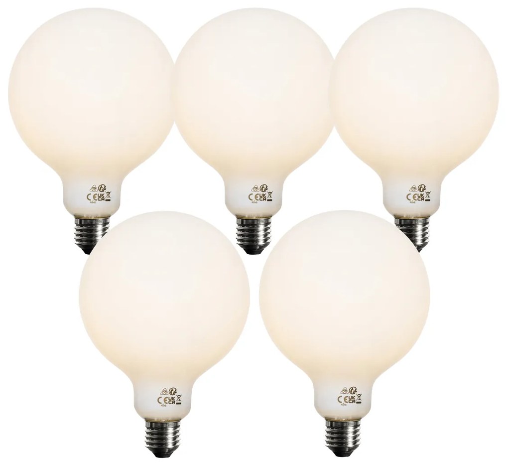 Set di 5 lampadine LED opale G125 E27 dimmerabili a 3 fasi 4W 450 lm 3000K
