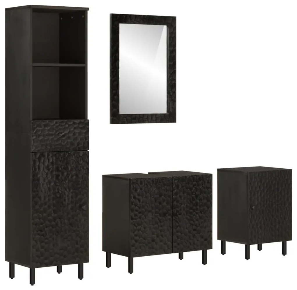 Set Mobili Da Bagno 4 Pz İn Legno Massello Di Mango /