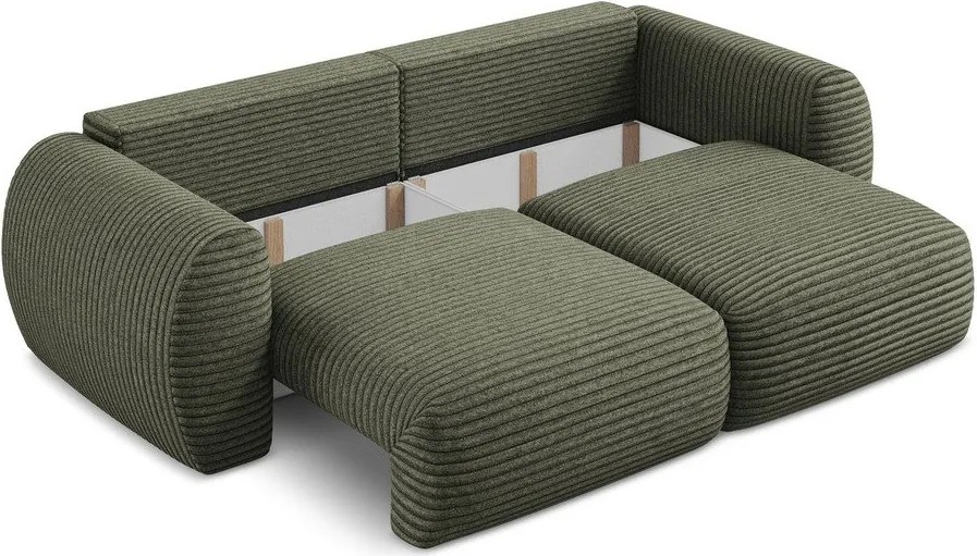 Divano verde allungabile/con contenitore con rivestimento in velluto a coste 266 cm Kini – Makamii