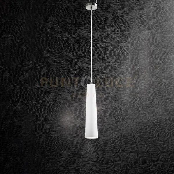 Sospensione vetro bianco lucido e cromo lucido canna 1 luce attacco...