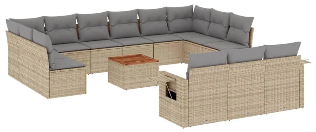 Set divani da giardino 14pz con cuscini in polyrattan beige