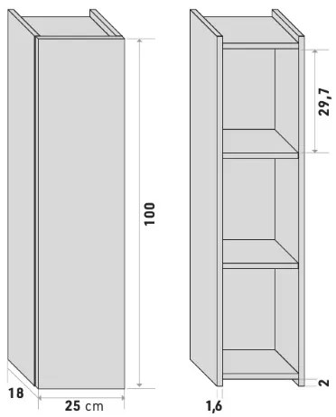 Pensile sospeso 1 anta reversibile 25x18xH100 cm legno finitura Rovere nodato