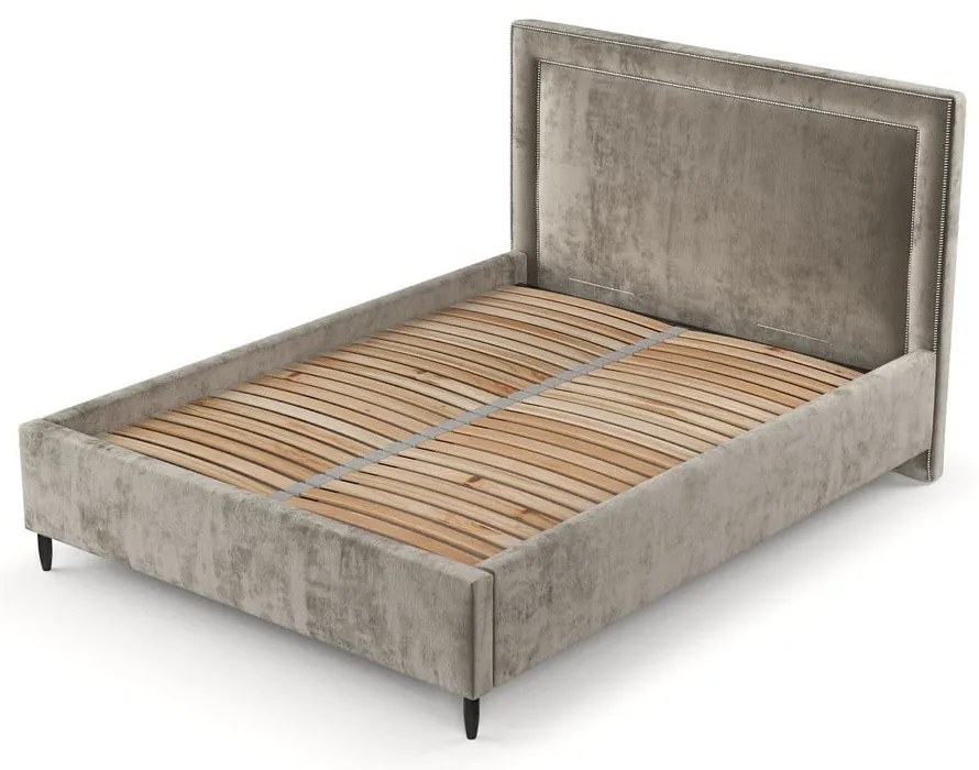 Letto matrimoniale imbottito beige con spazio contenitivo e rete 160x200 cm Baleine - Maison de Rêve