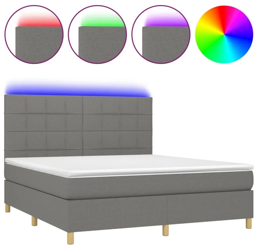 Letto a molle materasso e led grigio scuro 160x200cm in tessuto