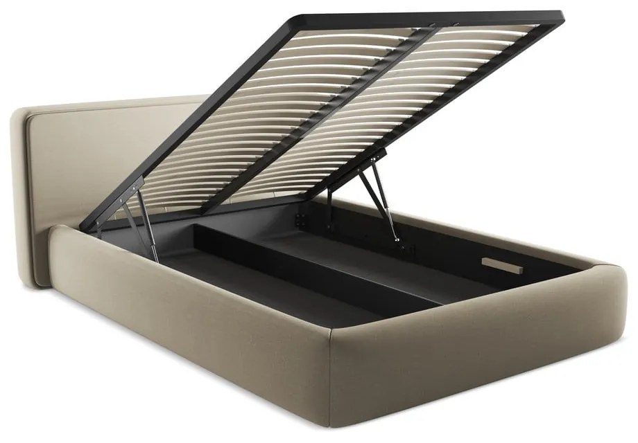 Letto matrimoniale imbottito beige con contenitore con griglia 140x200 cm Kiana - Makamii
