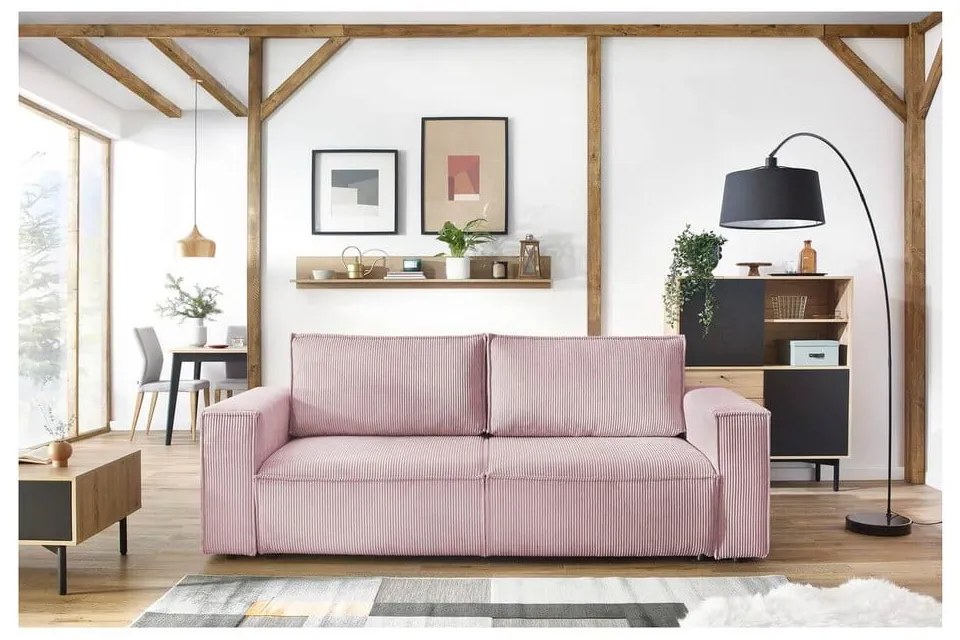 Divano letto in velluto a coste rosa chiaro 245 cm Nihad - Bobochic Paris