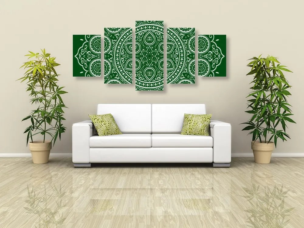 Quadri 5 pezzi – Mandala etnica delicata in verde