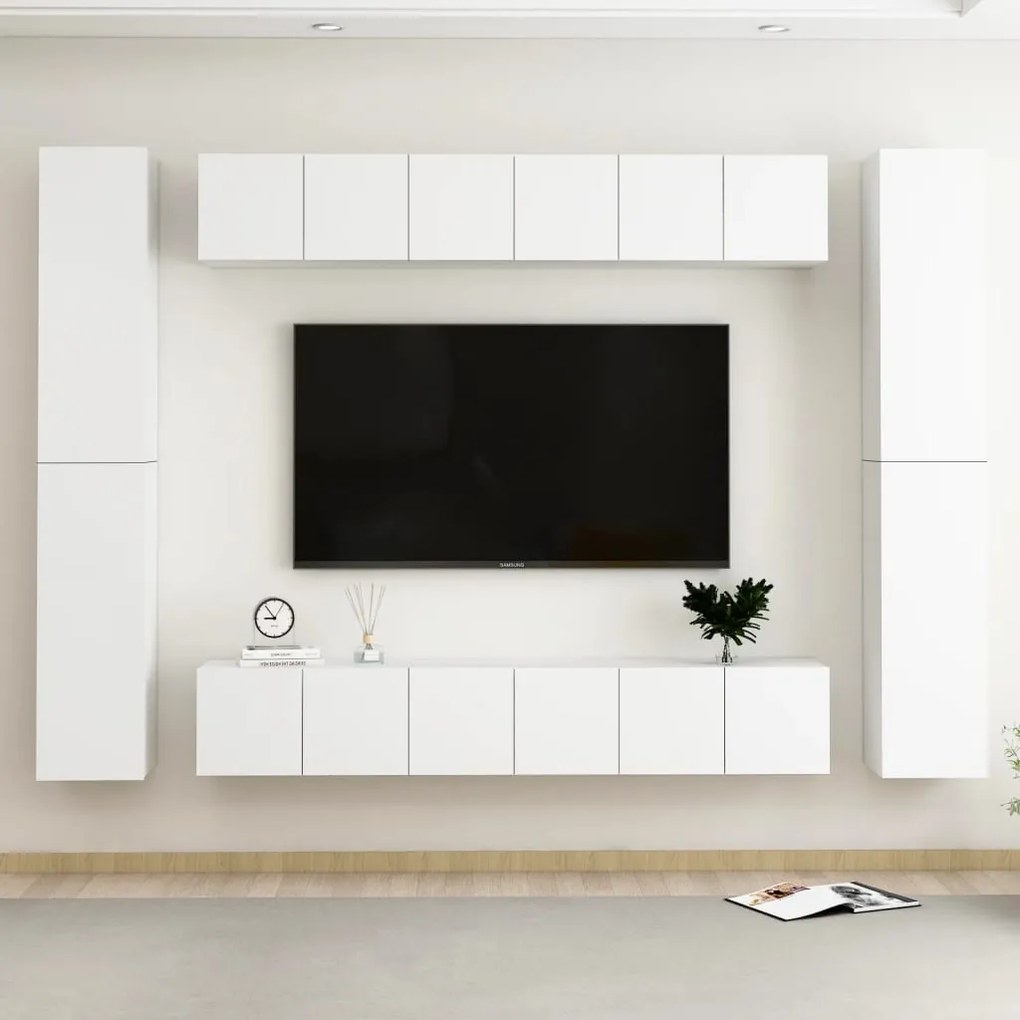 Set Mobili Porta Tv 10 Pz Bianco İn Legno Multistrato /