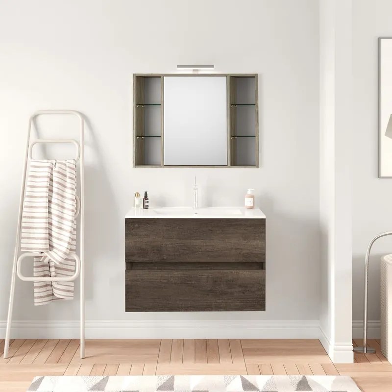Specchio contenitore Kora olmo rousseau in vetro, 1 anta apertura da destra P 16 x L 74 x H 75 cm