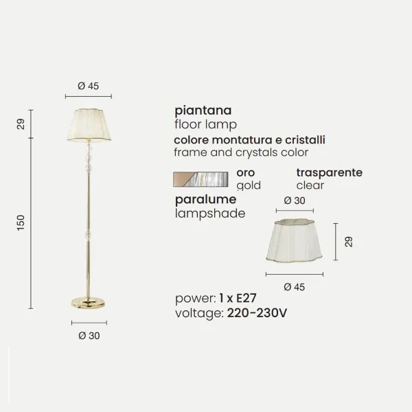 Lampada piantana 45x179 cm 1 luce E27 - cristallo e vetro BRIGIDA