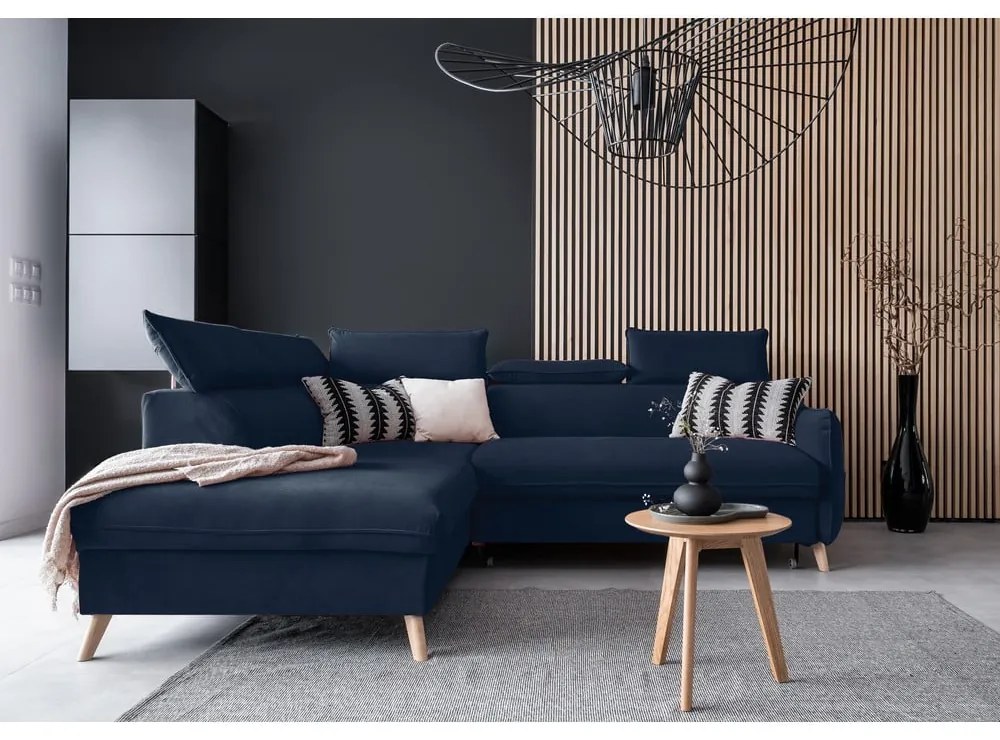 Divano letto angolare in velluto blu scuro (angolo sinistro) Sweet Harmony - Miuform