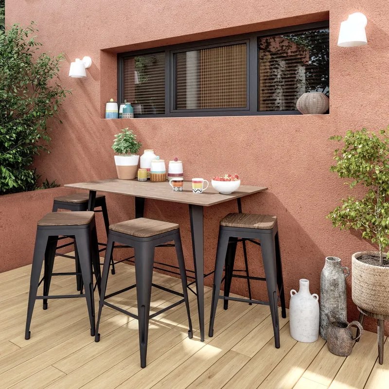 Sgabello da giardino in acciaio antracite Soho, seduta in legno