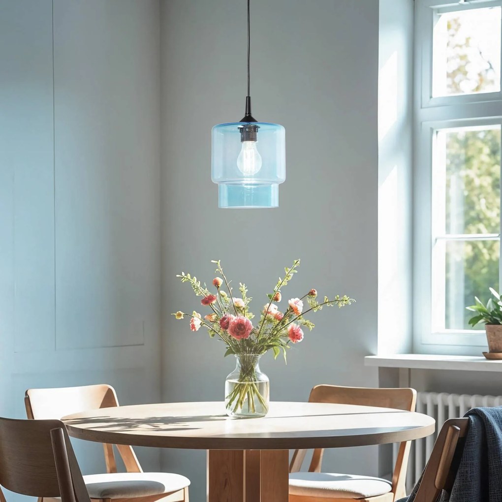 Lampada a sospensione in vetro Nesto Argon, dimmerabile, Blu, Soggiorno / Sala da pranzo, Vetro, Lampada a sospensione