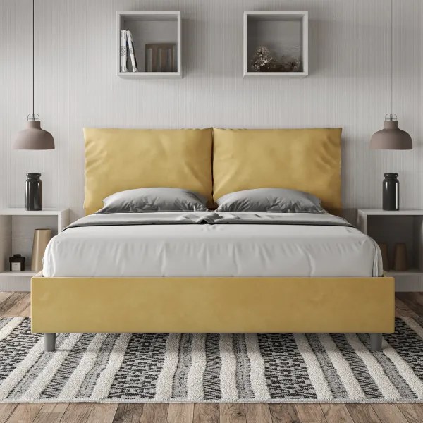 Letto contenitore da 160x190 in microfibra ocra Antea