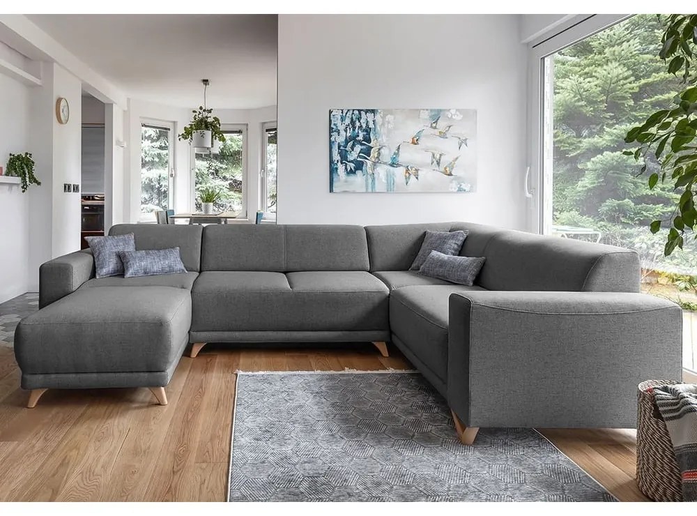 Divano angolare grigio allungabile e con contenitore (penisola a destra/a U) Classy Sophie – Miuform