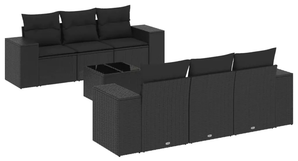 Set Divani da Giardino con Cuscini 7pz Nero Polyrattan