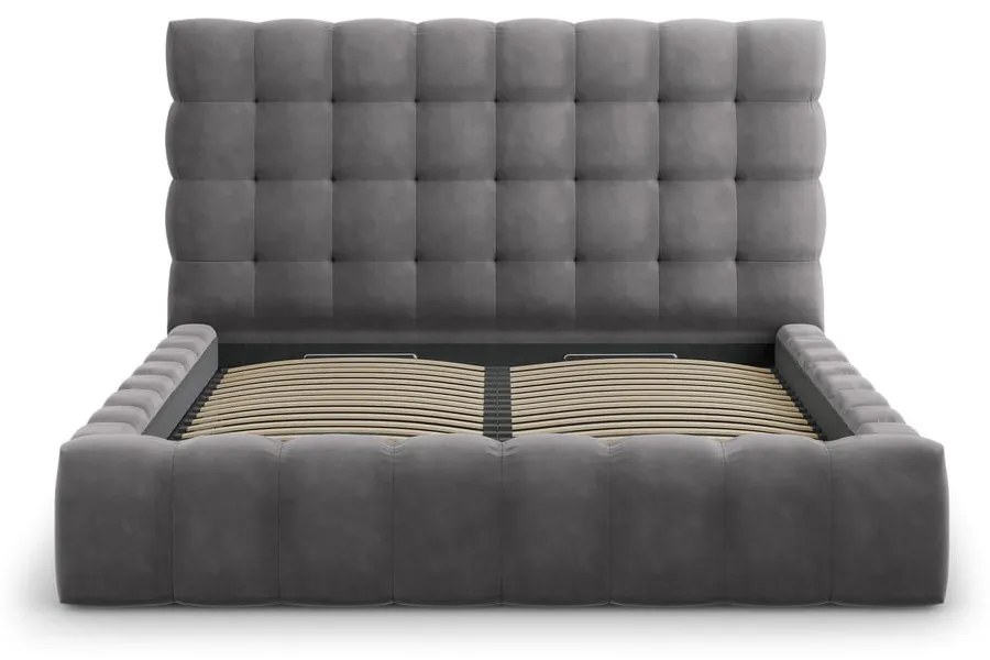 Letto matrimoniale imbottito grigio con contenitore con griglia 180x200 cm Bali - Cosmopolitan Design