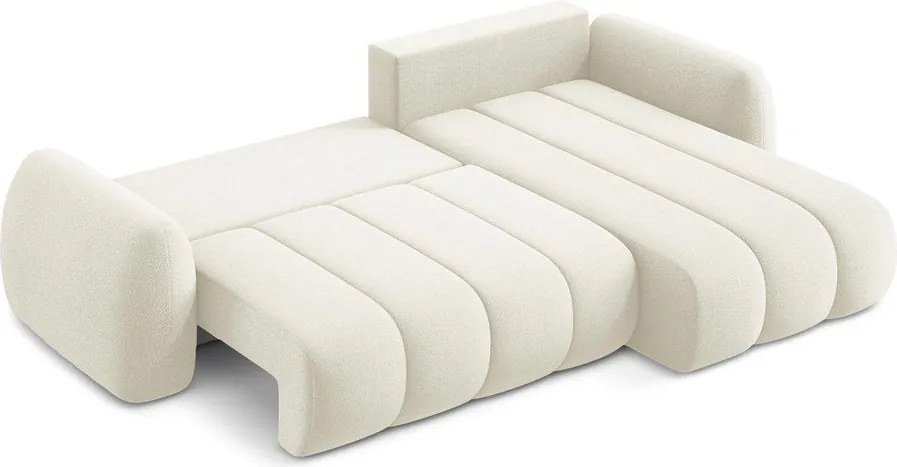 Divano angolare beige allungabile/con contenitore (con penisola a destra/con chaise lounge) con rivestimento in bouclé Pele – Makamii