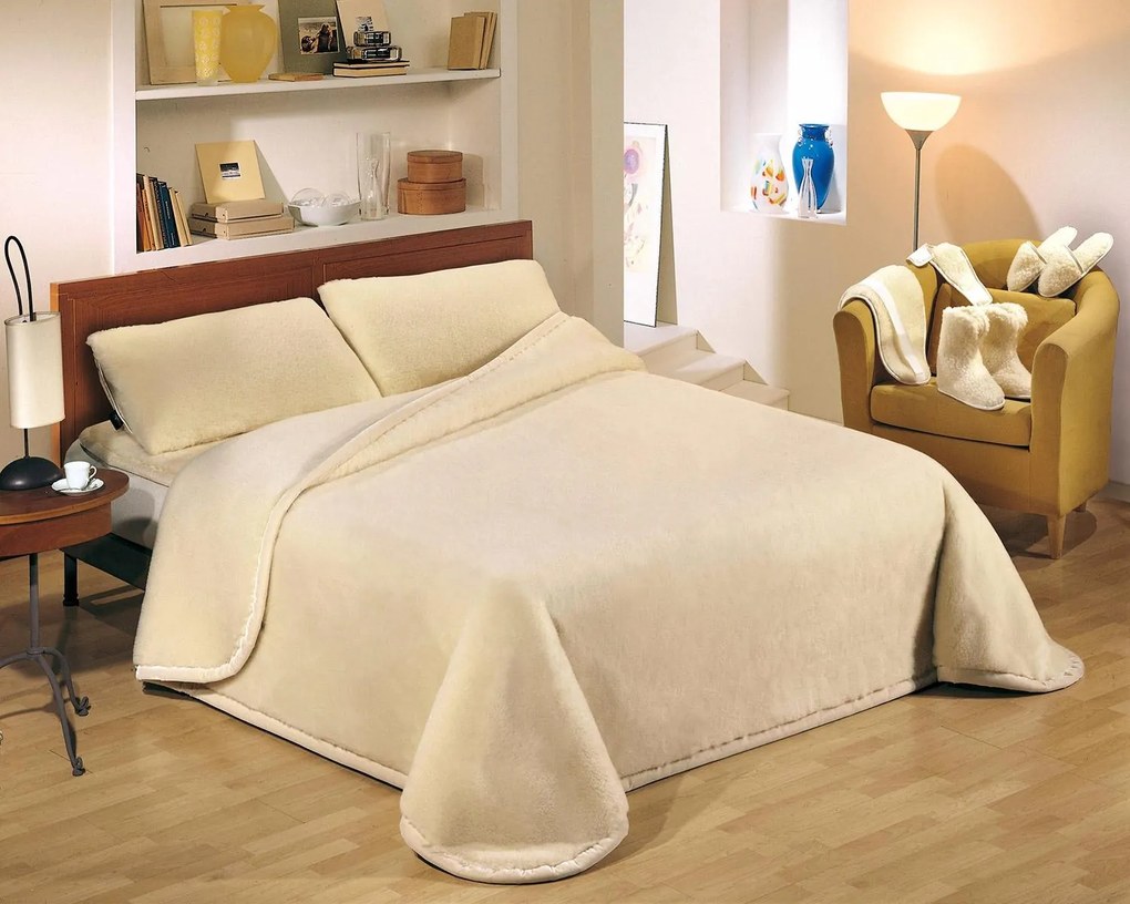 Coperta Pura Lana Merinos Matrimoniale 800gr Cober Basic Beige...