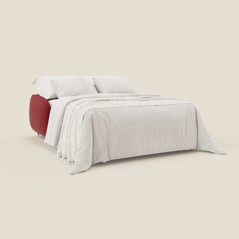 Ninfea divano letto Design Morbido con Piedini alti in Metallo e Materasso H18 cm in tessuto impermeabile T03 rosso