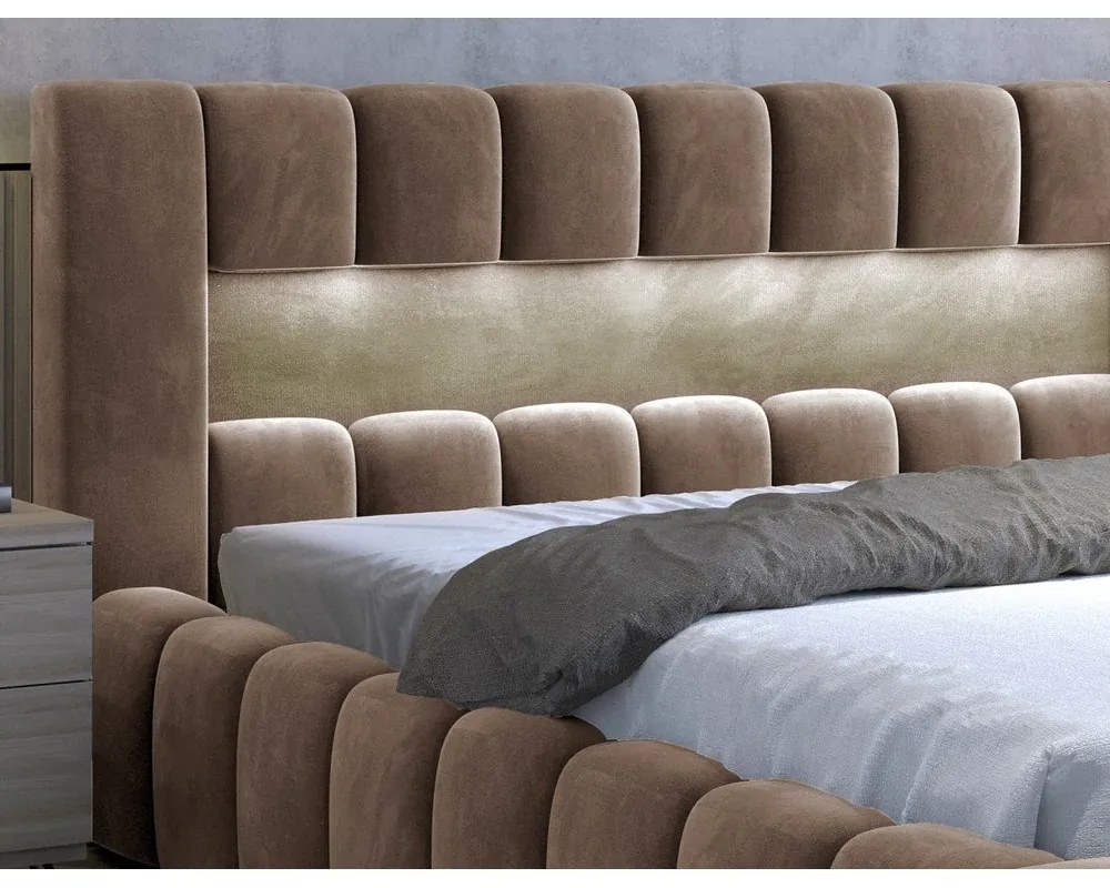 Letto matrimoniale imbottito marrone chiaro con contenitore con rete inclusa 160x200 cm Lamica – ELTAP