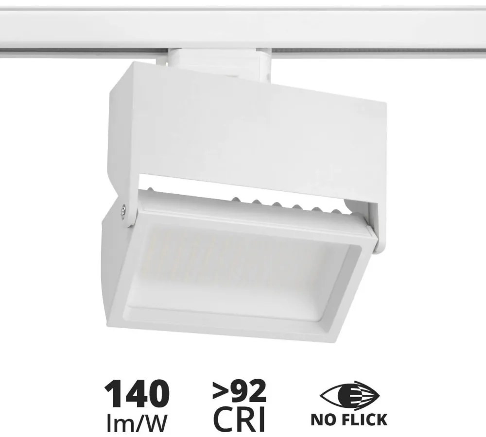 Faro LED 44W Rettangolare per Binario Trifase, 100°, Bianco con driver Philips No Flickering CRI92 Colore Bianco Naturale 4.000K
