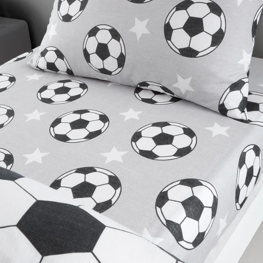 Lenzuolo con angoli per bambini grigio in flanella per letto matrimoniale 135x190 cm Football Stars – Catherine Lansfield