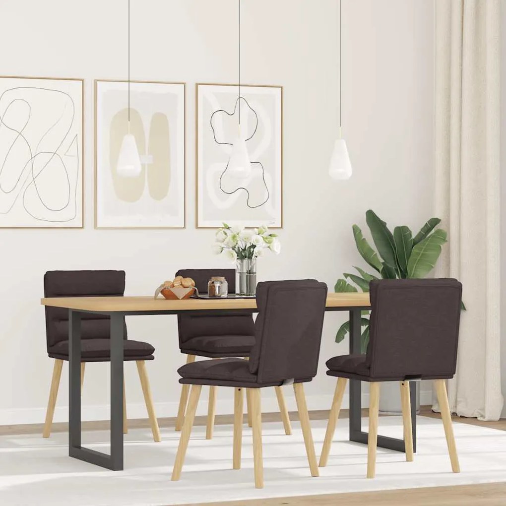 Sedie Da Pranzo 4 Pz Marrone Scuro İn Tessuto /