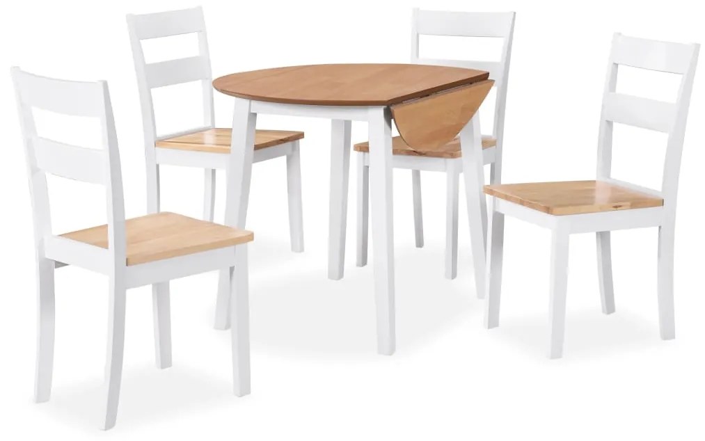 Set da pranzo 5 pz in mdf e legno di hevea bianco