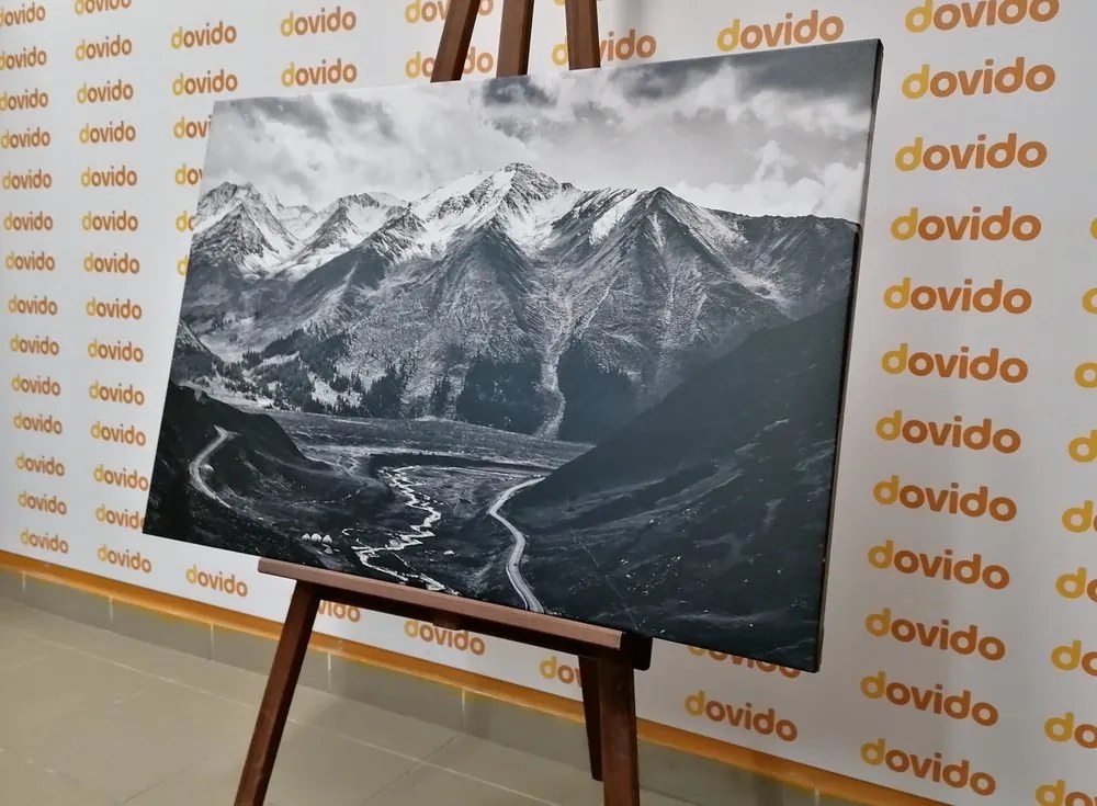 Quadro su tela – Panorama montano magnifico in bianco e nero