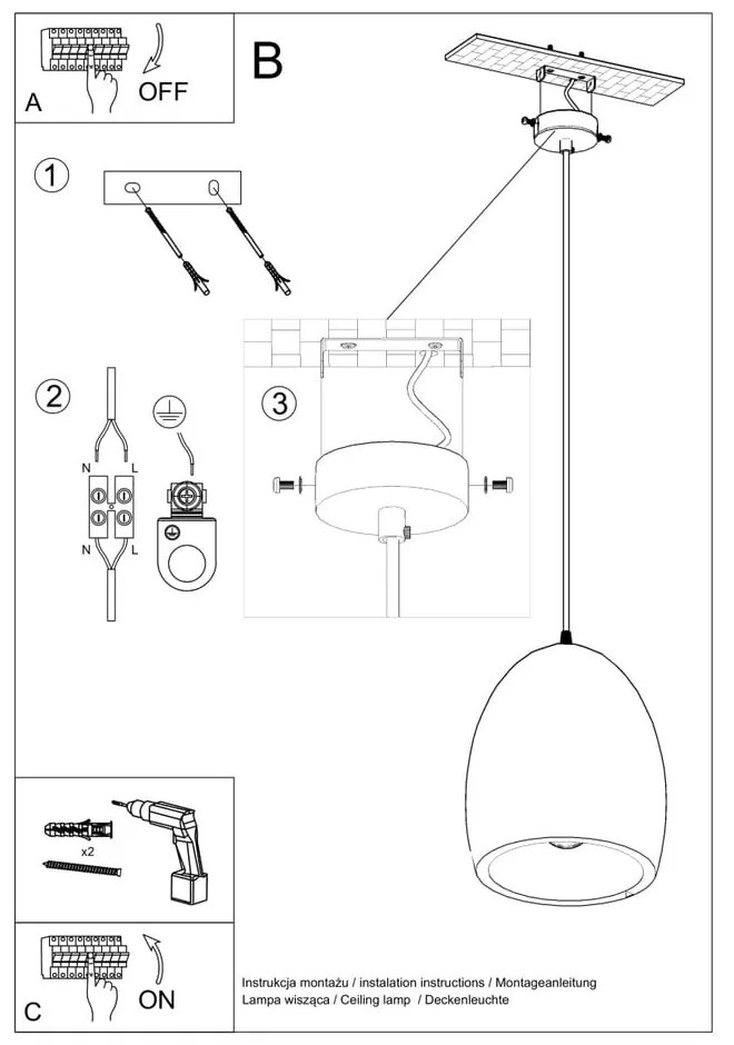 Lampada a sospensione bianca con paralume in ceramica ø 30 cm Fonsie - Sollux