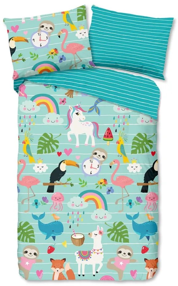 Set copripiumino e federa da bambini blu in cotone per letto singolo 140x200 cm Festen – Good Morning