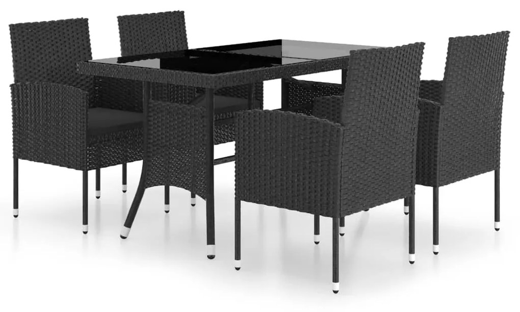 Set da Pranzo da Giardino 5 pz in Polyrattan Nero