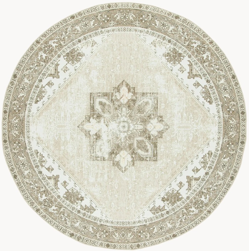 Tappeto rotondo a pelo basso lavabile tessuto a mano Kushim