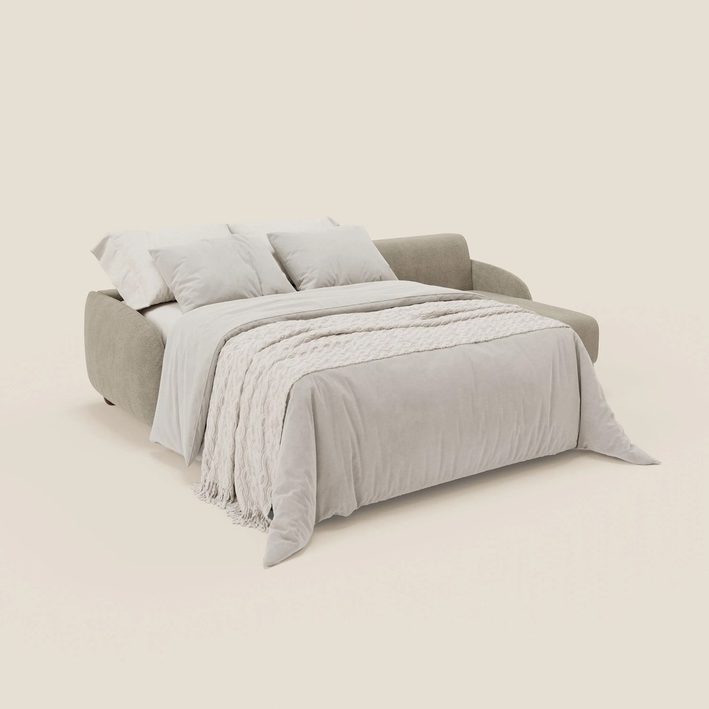 Giglio divano letto angolare con materasso alto 18 cm e penisola contenitore in morbido bouclé impermeabile T07
