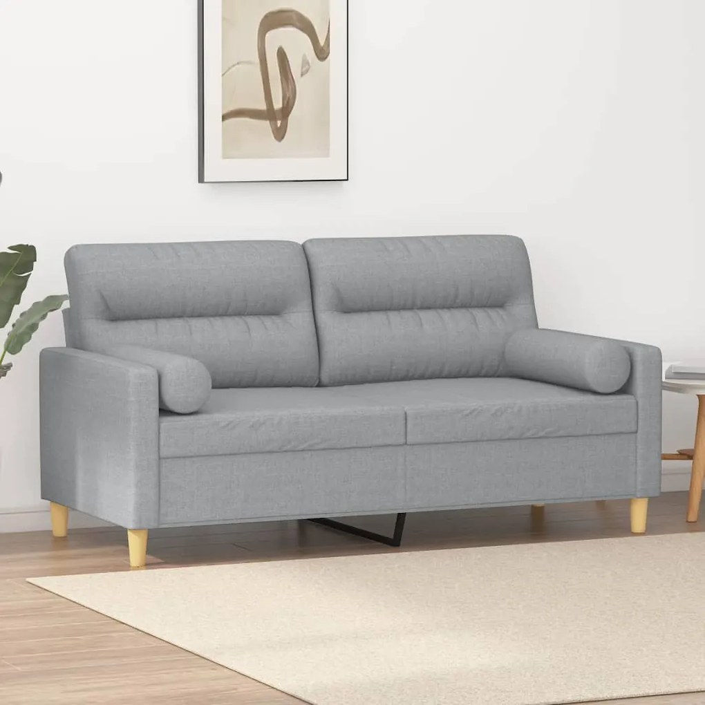 Divano A 2 Posti Con Cuscini Grigio Chiaro 140 Cm İn Tessuto /